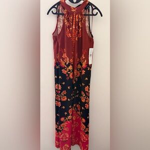 MSK Black and Rust Floral Maxi Skirt with Gold Accents